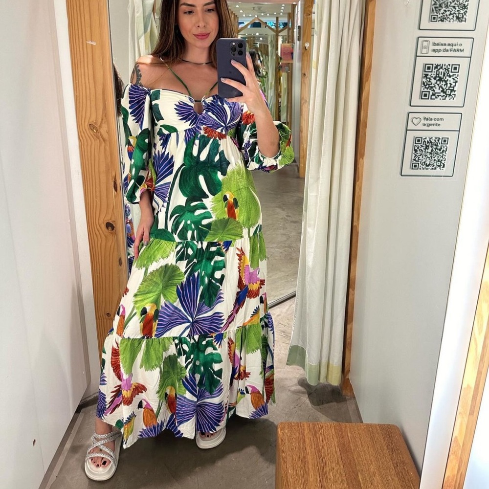 FARM Rio Tropical Parrot Print Maxi Dress in Green, Purple, White - Picture 2 of 11